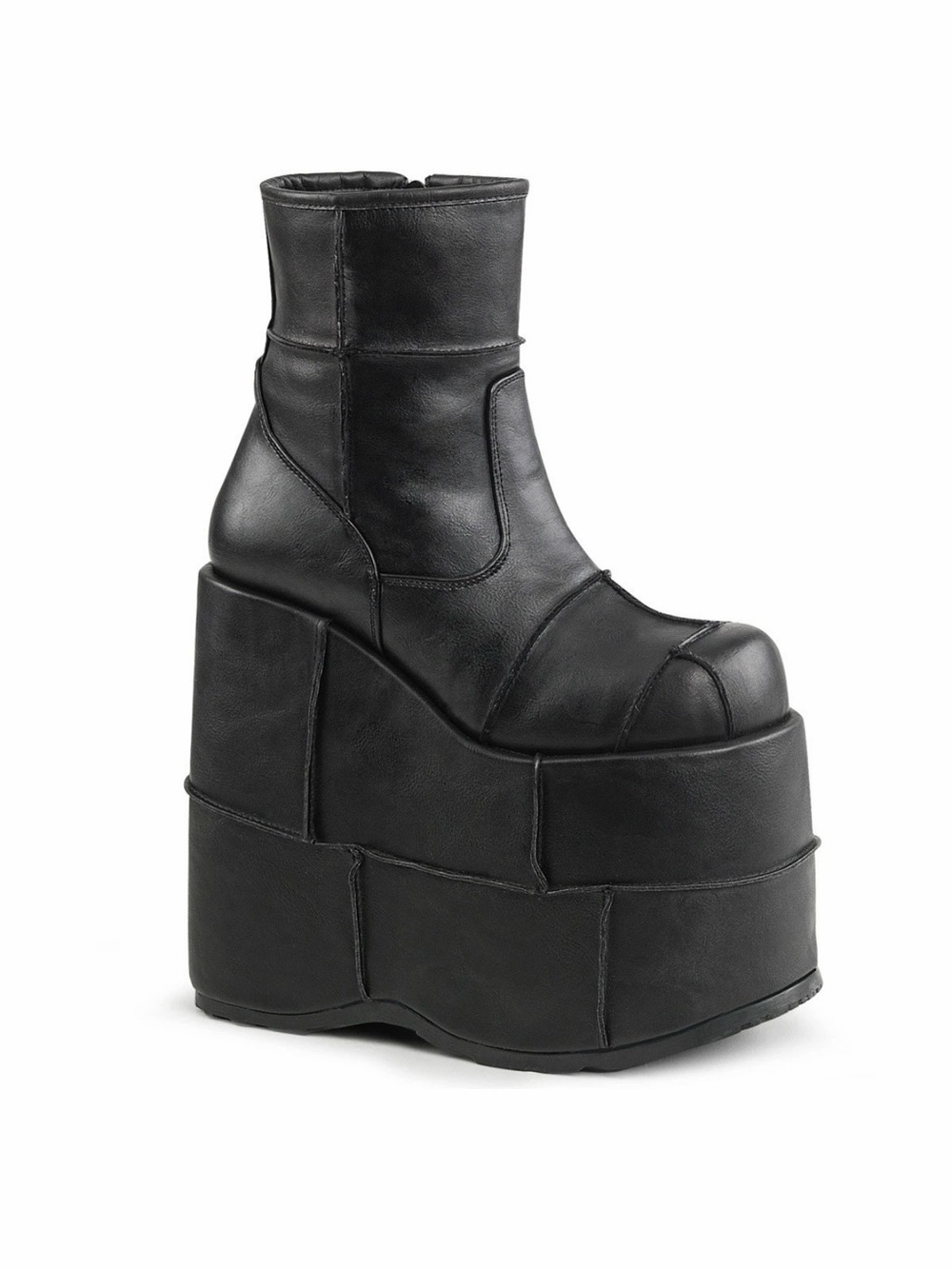 Demonia Stack 201 Platform Ankle Boots 7" Black Vegan Leather Side Zip Mens 11